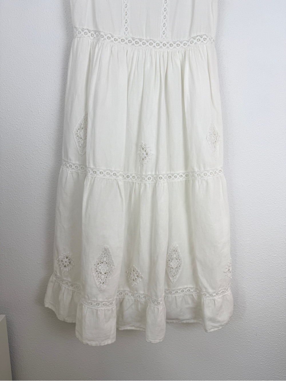 Sezane Zarrri Lace Embroidery White Eyelet Tiered Midi Dress 36 US4 - Picture 5 of 10